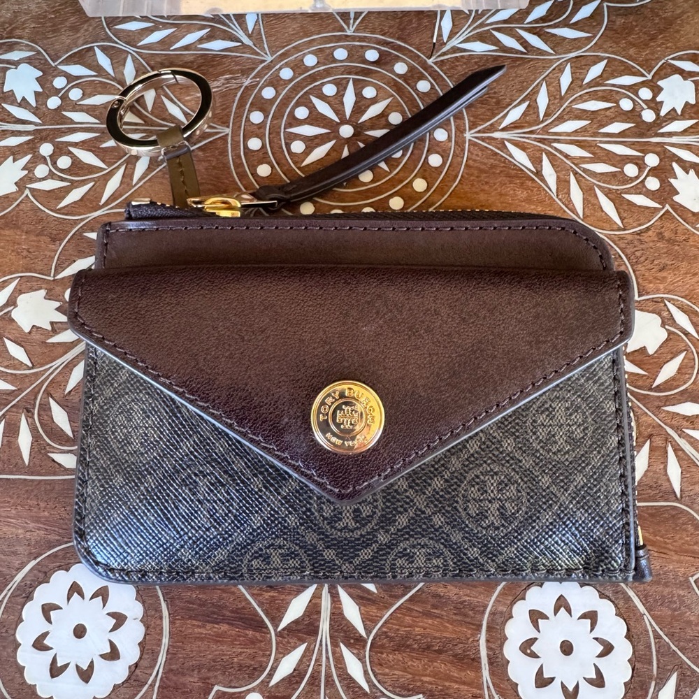 Tory Burch T Monogram Coated Canvas Bundle Perry Tote & Zip Cardholder Authentic - Picture 3 of 12